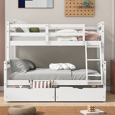 Merax Twin over Full Bunk Bed with Ladder, Two Storage Drawers, Safety Guardrail