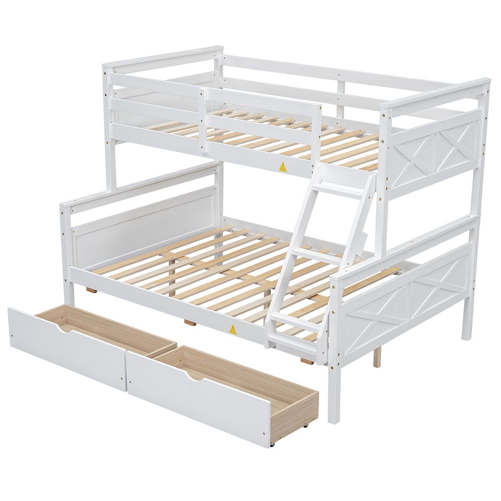 Merax Twin over Full Bunk Bed with Ladder, Two Storage Drawers, Safety ...