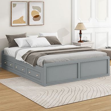 Merax Wood Queen Size Platform Bed Frame with 6 Drawers