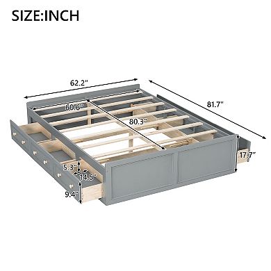 Merax Wood Queen Size Platform Bed Frame with 6 Drawers