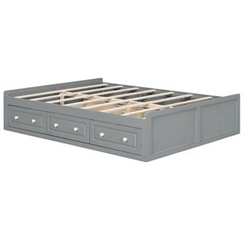 Merax Wood Queen Size Platform Bed Frame with 6 Drawers