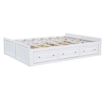 Merax Wood Queen Size Platform Bed Frame with 6 Drawers