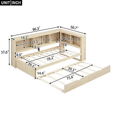 Merax Twin Size Daybed with Trundle, Storage Cabinets and USB Ports