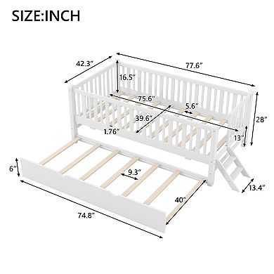 Merax Wood Twin Size Platform Bed with Guardrail and Trundle