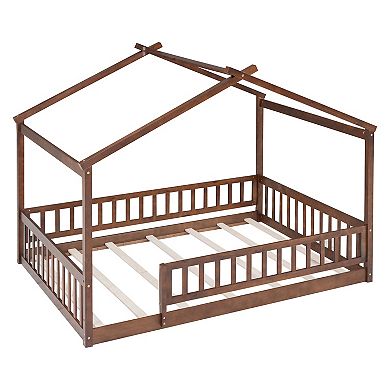 Merax Wood Bed House Bed Frame with Fence