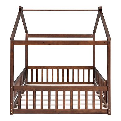 Merax Wood Bed House Bed Frame with Fence