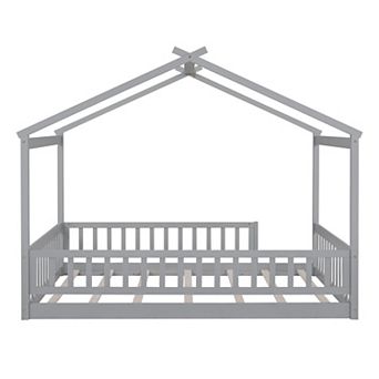 Merax Wood Bed House Bed Frame with Fence