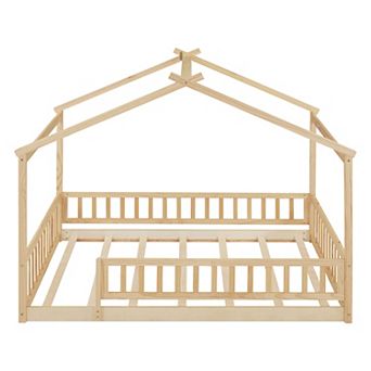 Merax Wood Bed House Bed Frame with Fence