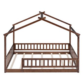 Merax Wood Bed House Bed Frame with Fence