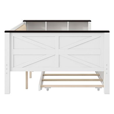 Merax Wood Daybed with Storage Shelves, Upholstered Backrest,USB and Trundle