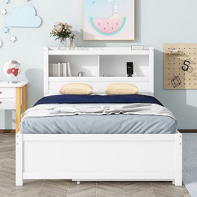 Merax Full Size Platform bed with Trundle, Drawers and USB plugs