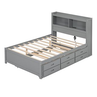 Merax Full Size Platform bed with Trundle, Drawers and USB plugs