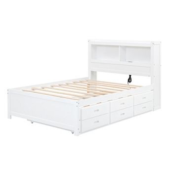 Merax Full Size Platform bed with Trundle, Drawers and USB plugs