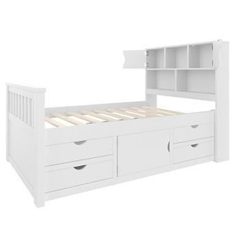Merax Captain Platform Bed Frame with Storage Bookcases and Shelves,Four Drawers