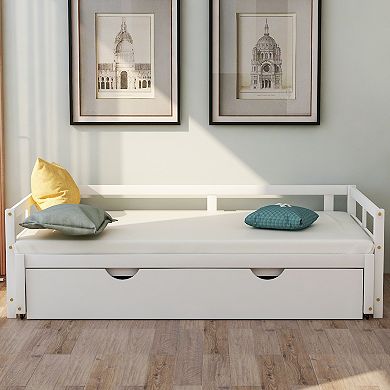 Merax Extending Daybed with Trundle, Wooden Daybed with Trundle