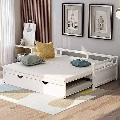 Merax Extending Daybed with Trundle, Wooden Daybed with Trundle