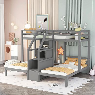 Merax Twin over Twin & Twin Bunk Bed with Built-in Staircase and Storage Drawer