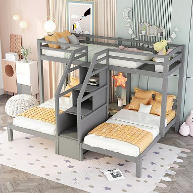 Merax Twin over Twin & Twin Bunk Bed with Built-in Staircase and Storage Drawer
