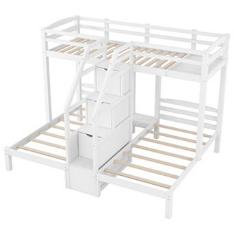 Merax Twin over Twin & Twin Bunk Bed with Built-in Staircase and Storage Drawer