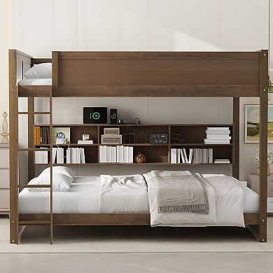 Merax Queen over Queen Bunk Bed with Storage Cabinets and USB Ports