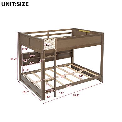 Merax Queen over Queen Bunk Bed with Storage Cabinets and USB Ports