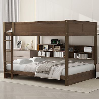 Merax Queen over Queen Bunk Bed with Storage Cabinets and USB Ports