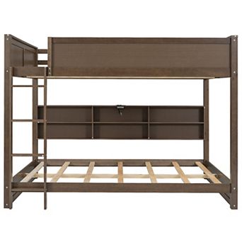 Merax Queen over Queen Bunk Bed with Storage Cabinets and USB Ports