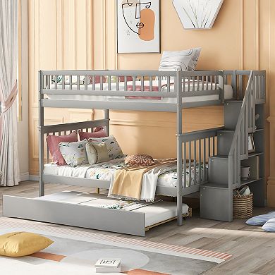Merax Full over Full Bunk Bed with Trundle and Staircase