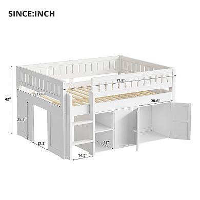 Merax Loft Bed with Storage Cabinet and Chalkboard Panel