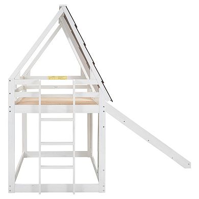 Merax Wood Twin Size House Bunk Bed with Roof, Ladder and Slide
