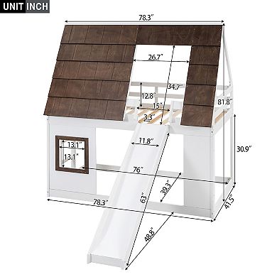 Merax Wood Twin Size House Bunk Bed with Roof, Ladder and Slide