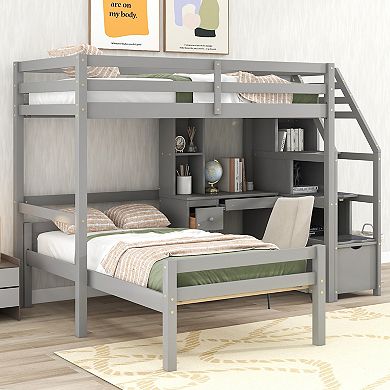 Merax Twin Size Loft Bed with a Stand-alone Bed, Storage Staircase, Desk, Shelves and Drawers