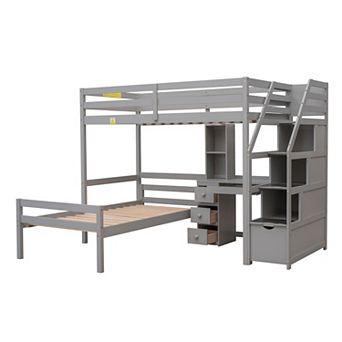 Merax Twin Size Loft Bed with a Stand-alone Bed, Storage Staircase, Desk, Shelves and Drawers