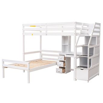 Merax Twin Size Loft Bed with a Stand-alone Bed, Storage Staircase, Desk, Shelves and Drawers