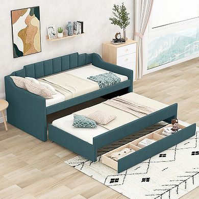 Merax Upholstered Daybed with Trundle and Three Drawers