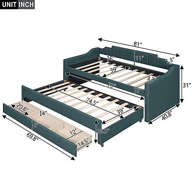Merax Upholstered Daybed with Trundle and Three Drawers