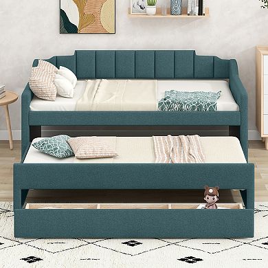 Merax Upholstered Daybed with Trundle and Three Drawers