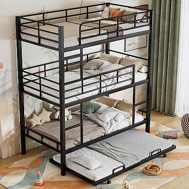 Merax Metal Twin Size Triple Bunk Bed With Trundle