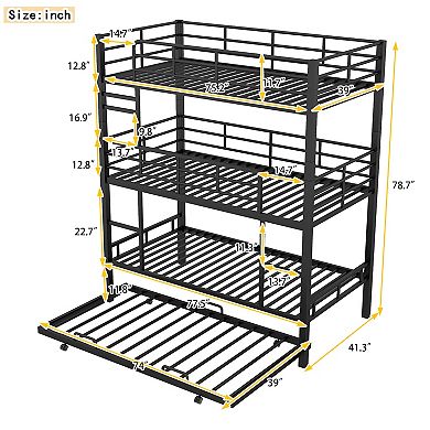 Merax Metal Twin Size Triple Bunk Bed With Trundle