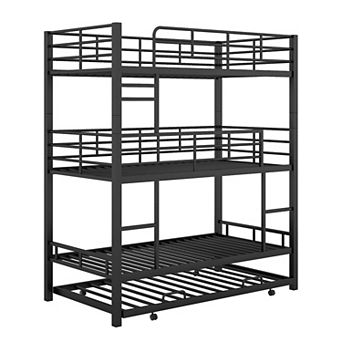 Merax Metal Twin Size Triple Bunk Bed With Trundle