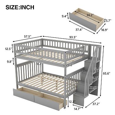 Merax Full over Full Bunk Bed with Two Drawers and Storage