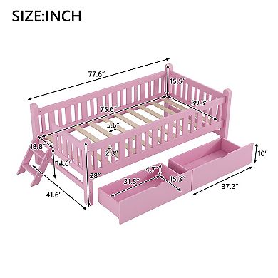Merax Wood Twin Size Platform Bed with Guardrail and 2 Drawers