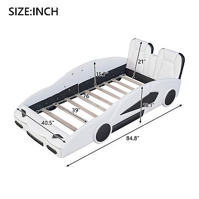 Merax Twin Size Race Car-Shaped Platform Bed with Wheels