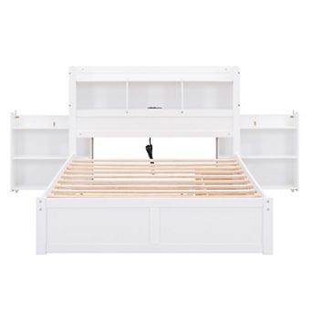 Merax Full Size Storage Platform Bed with Pull Out Shelves, Twin Size Trundle and 2 Drawers