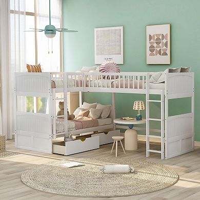 Merax Twin Size Bunk Bed with a Loft Bed attached, with Two Drawers