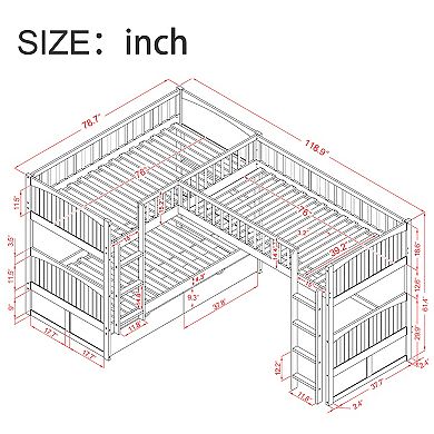 Merax Twin Size Bunk Bed with a Loft Bed attached, with Two Drawers