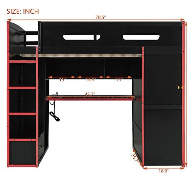 Merax Full Size Wood Loft Bed with Desk,Wardrobe,Ample Storage Space,and RGB Light