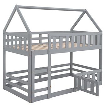 Merax Twin over Twin House Bunk Bed with Fence and Door