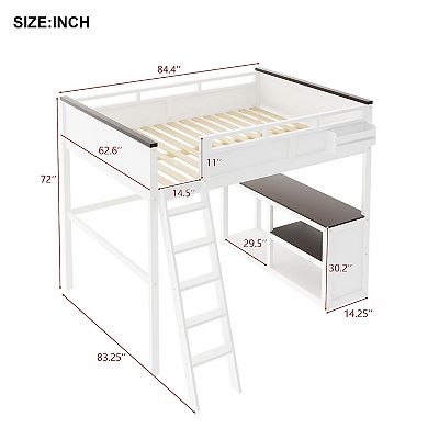 Merax Queen Size Loft Bed with Desk,Open Shelf and a Storage Box,USB Charging Station