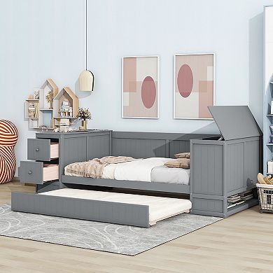 Merax Twin Size Daybed with Storage Arms, Trundle and Charging Station
